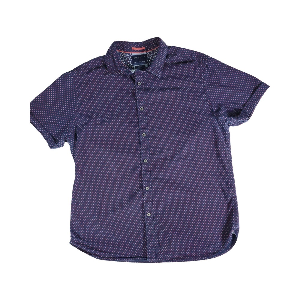 CACTUS MAN Ricky Singh Navy Blue Pink Dot Slim Fit Sleeve Button Up Shirt Mens L